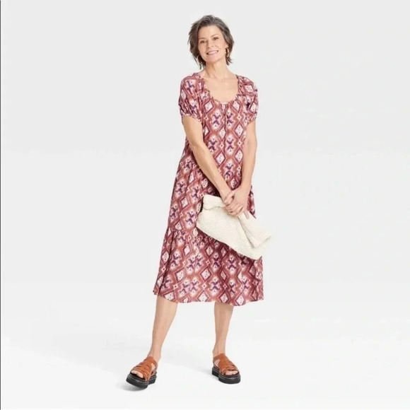 Women's Puff Short Sleeve Tiered A-Line Dress -‎ Knox Rose size Medium - Picture 1 of 10